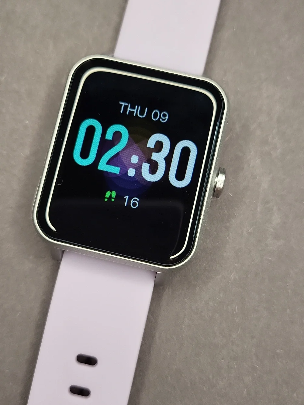 Silver Smartwatch with Light Lavender Silicone Band
